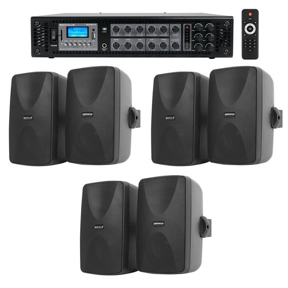 (6) 5.25" Black Commercial 70v Wall Speakers Amp For Restaurant/Office/Cafe/Bar