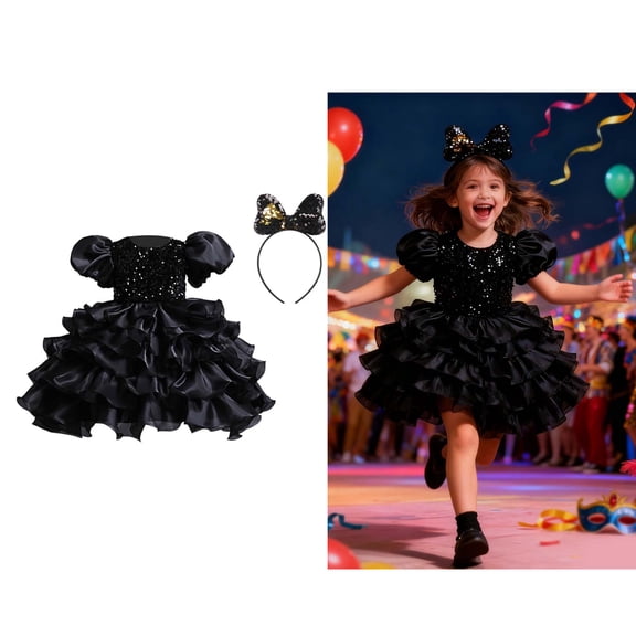 Toddler Dance Girls Black Sequin Dress Tutu Dance Dresses Dance Dance Outfits for Girls Street Dance Outerwear 3-4 Years