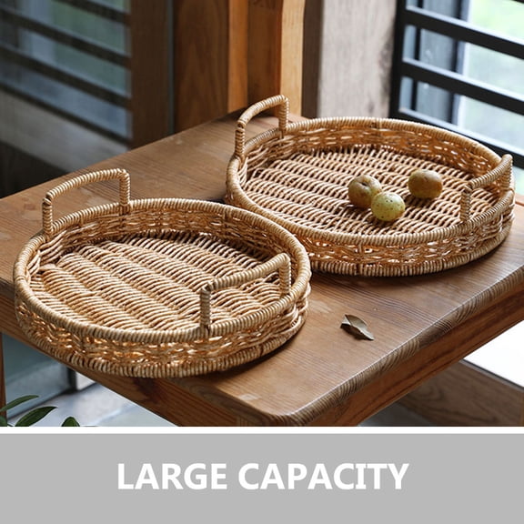 LIFKOME Plastic Rattan Woven Basket, Light Brown, Large Capacity, Chic Decorative Storage for Home