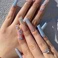 thumbnail image 3 of 24Pcs Yellow False Nails Long Coffin Flower Butterfly with Rhinestones French Design Wearable Fake Nails Press on Nails Tips FGS, 3 of 7