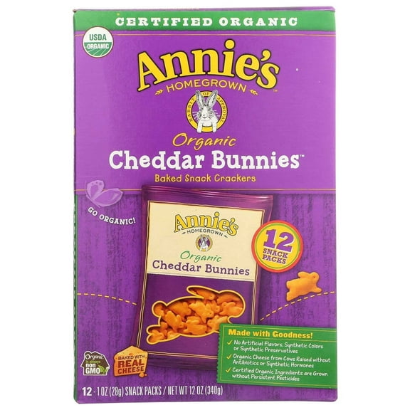 Annie's Organic Cheddar Bunnies Baked Snack Crackers Cheddar 12 Packets Pack of 4