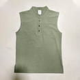thumbnail image 5 of Men's Stand Collar Button Linen Tank Top Sleeveless Vest Henley T-Shirt Summer Breathable Tee Base Tops Army Green-A, 5 of 9