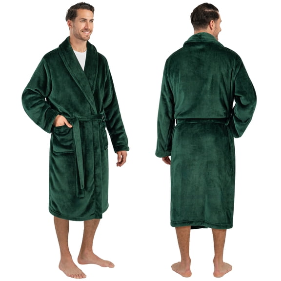 PAVILIA Mens Soft Robe Bathrobe for Men, Lightweight Fleece Male Robe Long Bath Shower Spa with Shawl Collar and Pockets (Green, 2XL/3XL)
