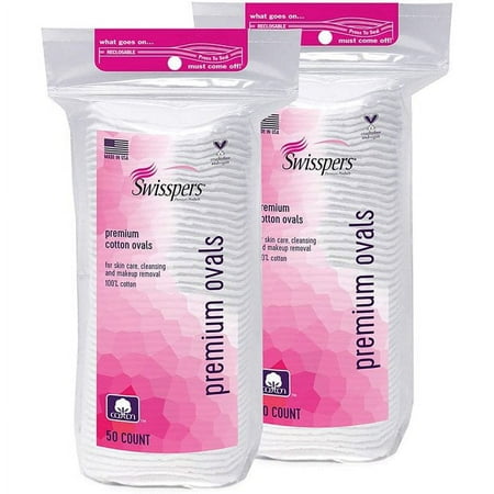 Swisspers Premium 100 Percent Cotton Ovals, Reclosable Bags, 50 Count Bags, 2 Pack (100 Count Total)