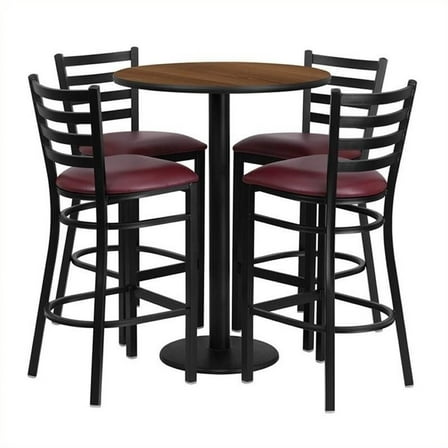 Bowery Hill 5 Piece Round Table Set in Walnut and Black
