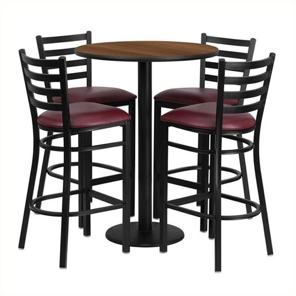Bowery Hill 5 Piece Round Table Set in Walnut and Black
