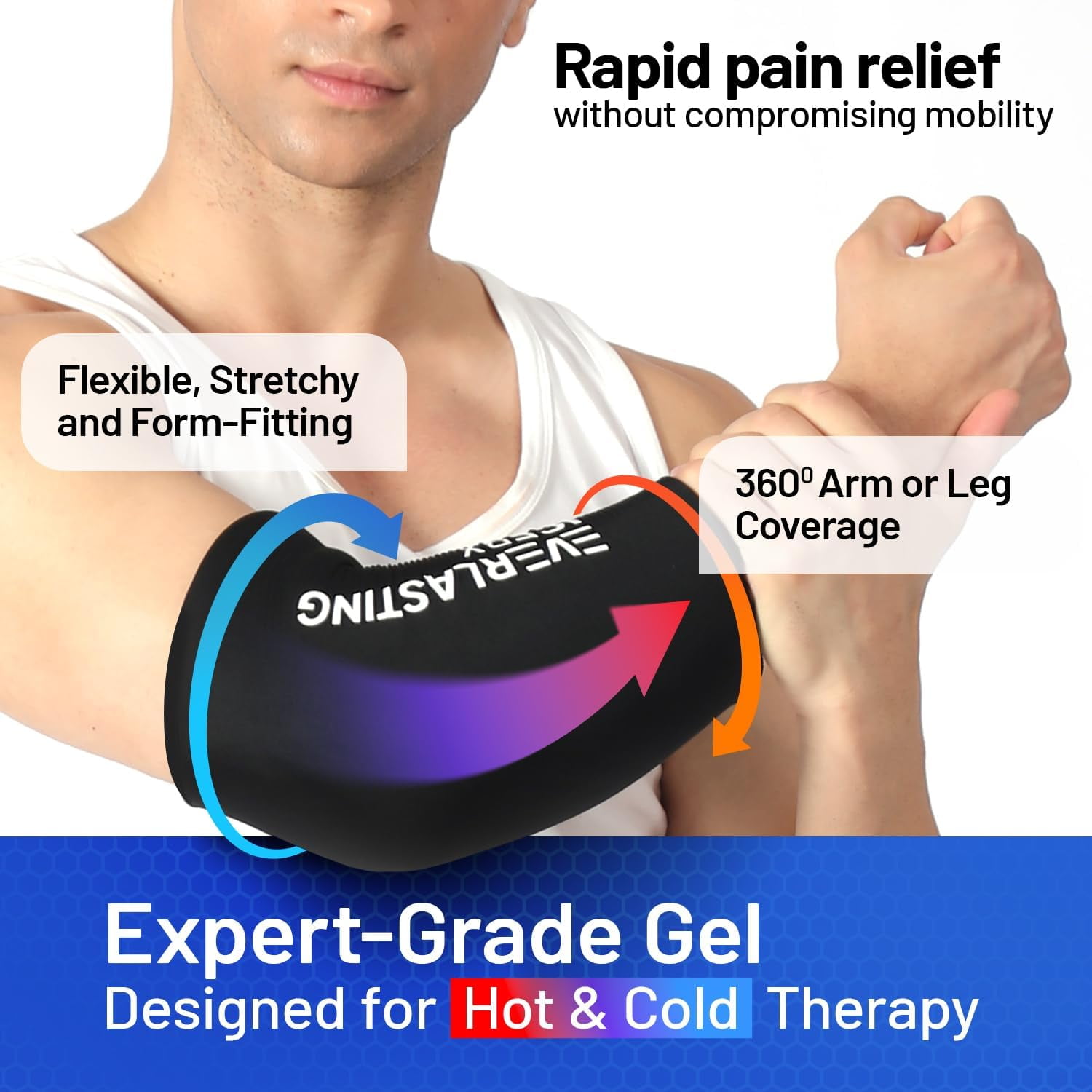 Everlasting Ice RX Reusable Knee Ice Wrap, Hot and Cold Compression Sleeve for Pain Relief, Medium