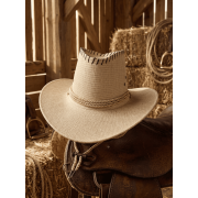 QSAWXQZ Men's Vintage Straw Cowboy Hat Wide Brim Sun Protection with Chin Strap Breathable Beach Ranch Cap M