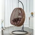 thumbnail image 3 of TesNus Brown Rattan Egg Swing Chair with Stand, Foldable Basket Chair with Cushion and Pillow for Indoor Outdoor Patio Balcony Backyard, 3 of 9