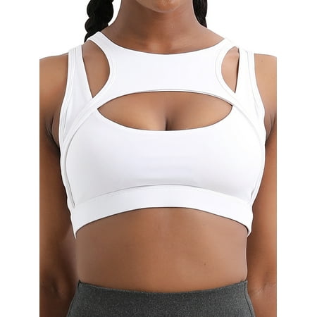 

TSEXIEFOOFU Sports Bra for Women Cutout Crop Workout Top with Removable Padded Cups Training Yoga Active Bra