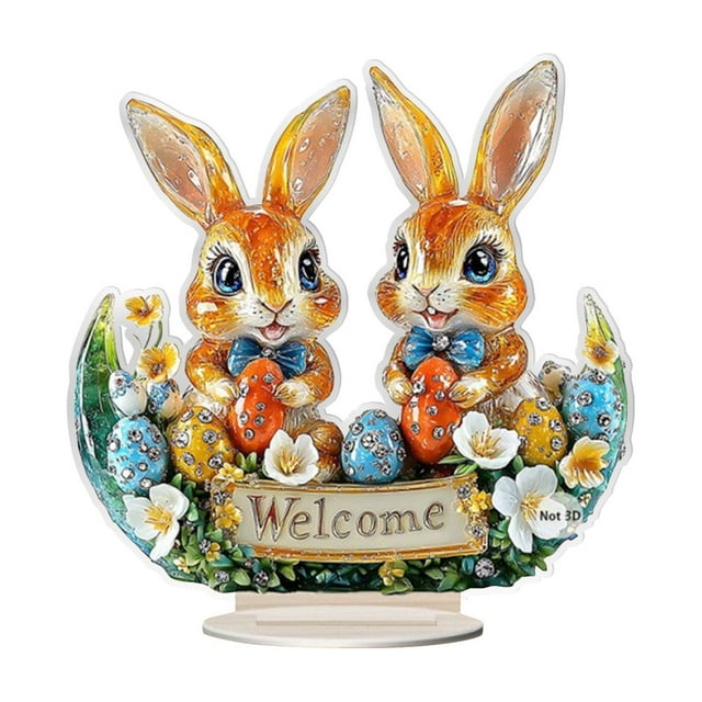 Easte Decorations Acrylic Easter Bunny & Egg Decor, Cute Rabbit Design for Indoor Outdoor Party Display, Holiday