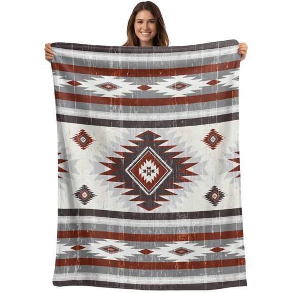 Red Boho Blanket Soft Cozy Warm Twin Blanket for Bed, Plush Fuzzy Flannel Fleece Blankets for Sofa, Southwestern Ethnic Aztec Retro Geometric Throw Blankets for Couch, Gifts for Men, 60"x80"