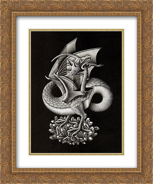 M.C. Escher 2x Matted 20x24 Gold Ornate Framed Art Print 'Dragon ...