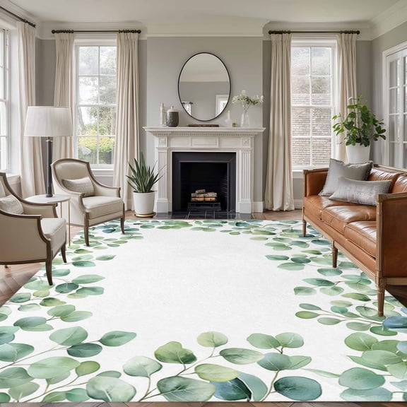 5'x7' Area Rugs for Living Room Bedroom, Sage Green Eucalyptus Washable Rug Carpet Runner Indoor Outdoor, Spring Summer Pastoral Leaves Non Slip Floor Mats Area Rug for Kitchen, Nursery