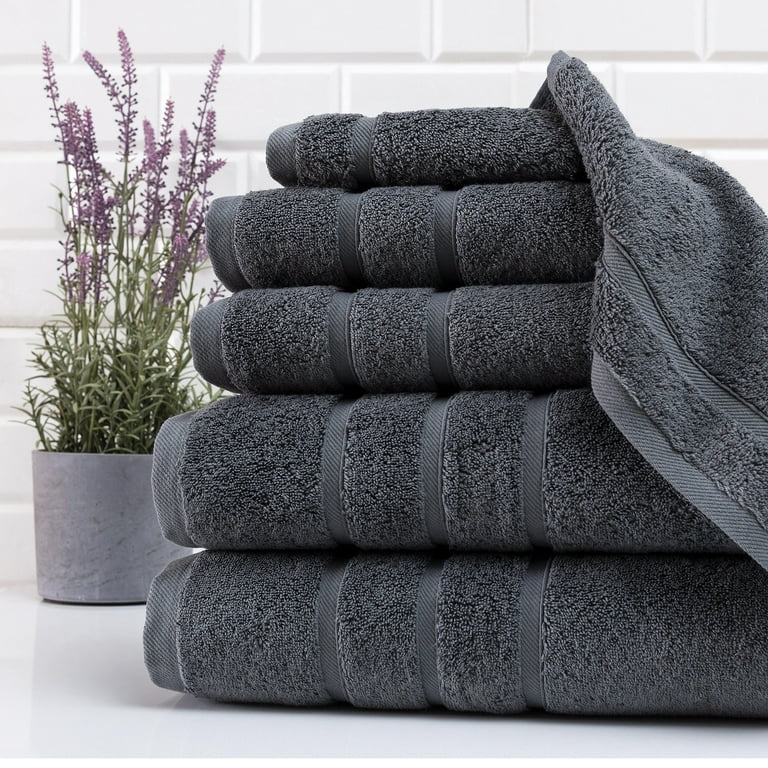 Upthrone Turkish Bath Towel Set of 6 - Turkish Cotton Hotel Bathroom Towels, Dark Grey, Size: 6 Piece Set (2 Bath, 2 Hand & 2 Wash), Gray