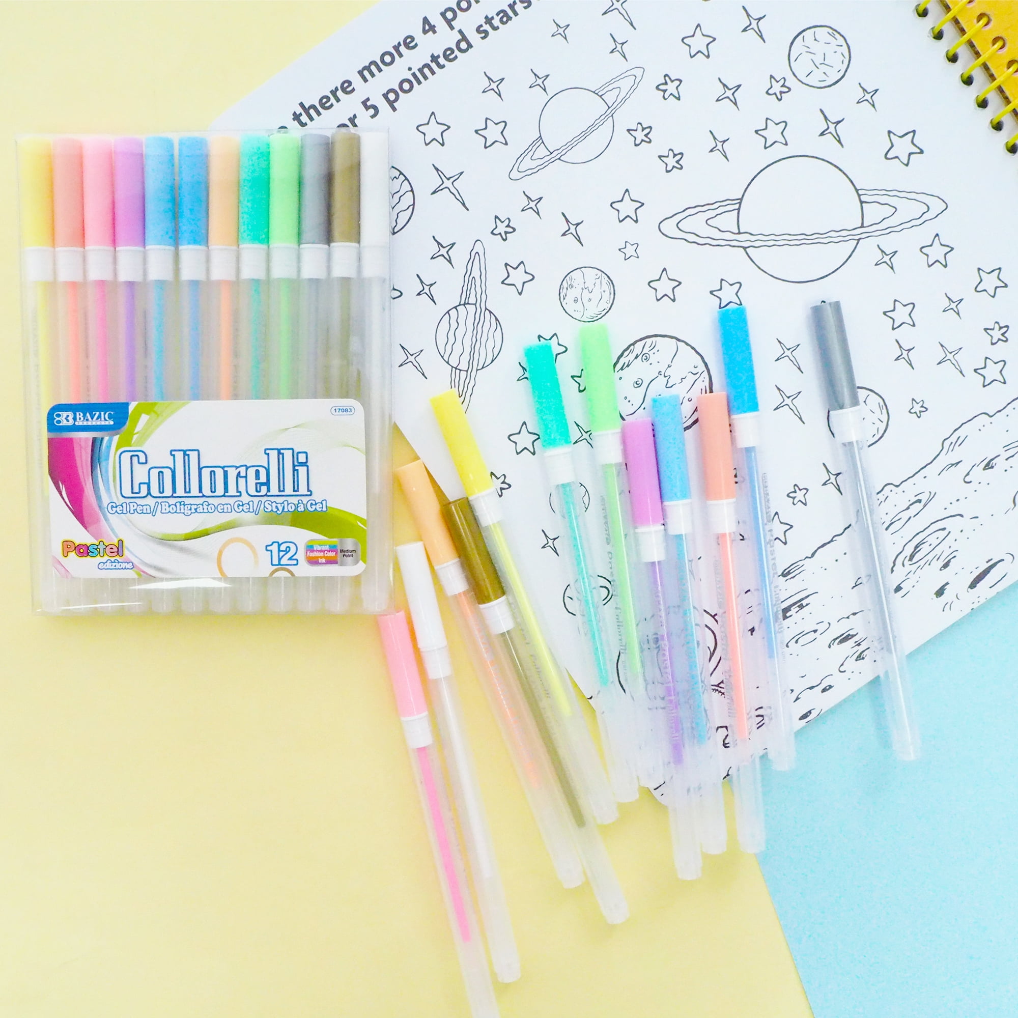 BAZIC Collorelli Gel Pen 0.8mm Pastel Color, Smooth Write (12/Pack), 24-Pack