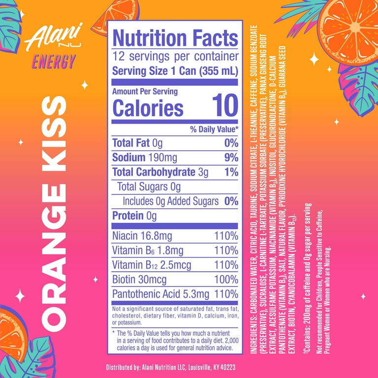 Alani Nu Sugar Free Energy Drink, Orange Kiss, 12 fl oz, 12 Pack