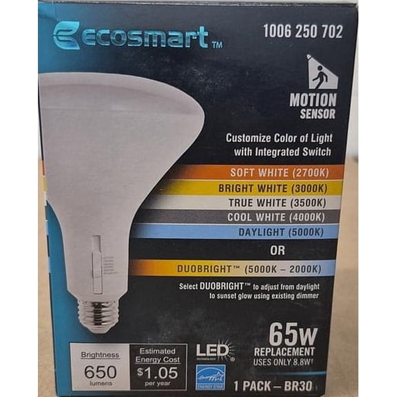 EcoSmart 5CCT/DuoBright Motion Sensor BR30 LED Light Bulb 65W Replacement 1-Pack