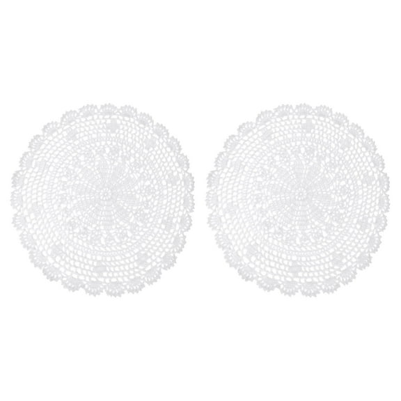 Uxcell 2 Pack Crochet Doilies, 12 Inch Handmade Crochet Table Placemats Round Lace Doilies Star Pattern Cotton Coaster for Wedding Party Decoration, White