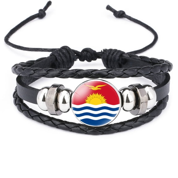 Uijokdef Bracelet for Women Men Kiribati Flag Bracelet Multilayer Uijokdef Black Leather Bracelets Kiribati Flag Wrap Bracelet