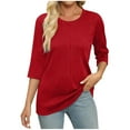 thumbnail image 5 of LYEAA Crew Neck T Shirt Women 3/4 Sleeve T-shirt Solid Tees Loose Soft Comfortable Blouse Dressy Casual Breathable Trendy Clothing 2024 Fashion Clothes Red M, 5 of 6