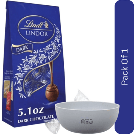 Lindt LINDOR Dark Chocolate Candy Truffles – 5.1 oz Bag- With White Bowl By OMA