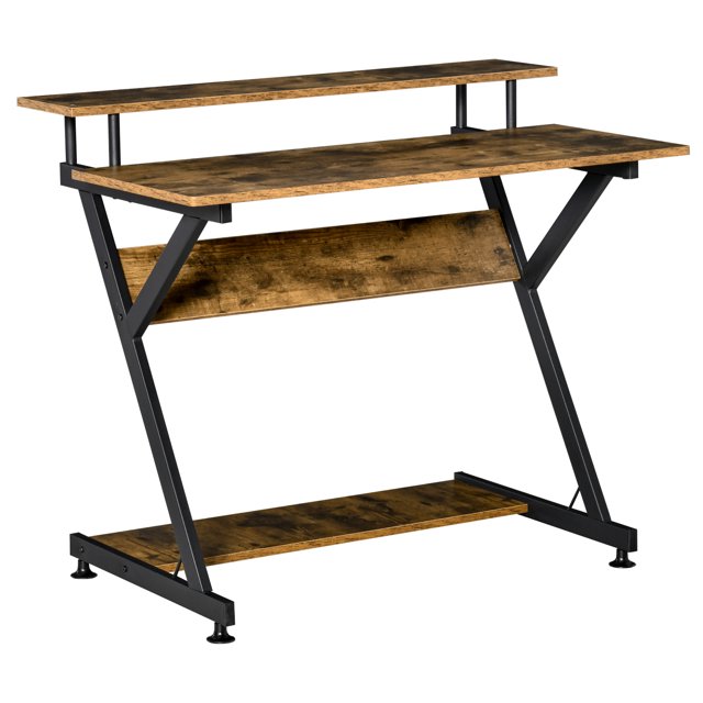 HOMCOM Bureau d'Ordinateur Compact Bureau d'Écriture Industriel avec Étagère pour Moniteur