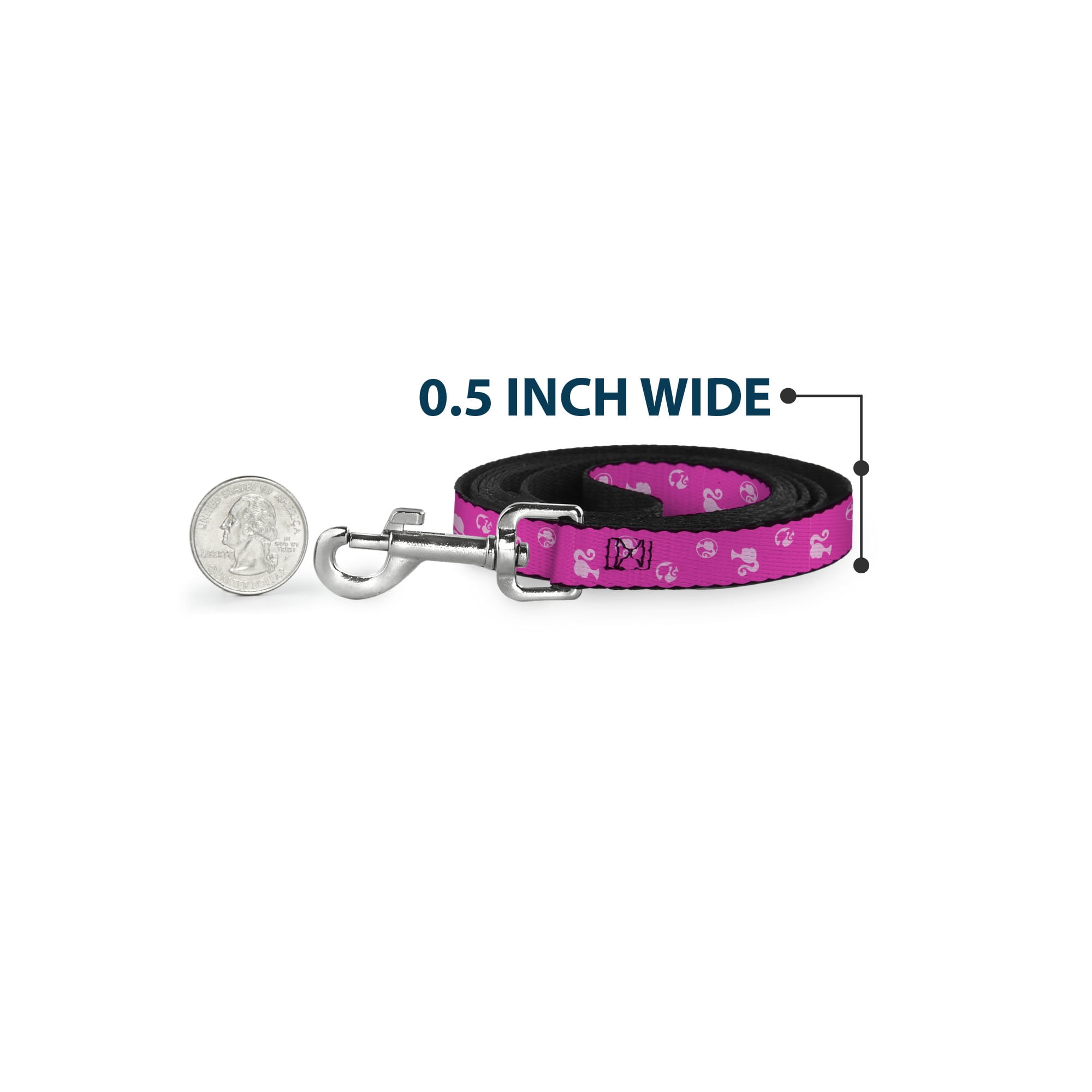 Mattel Pet Leash, Dog Leash, Barbie Ponytail Silhouette Icon Scattered Pinks, 6 Feet Long 1.0 Inch Wide
