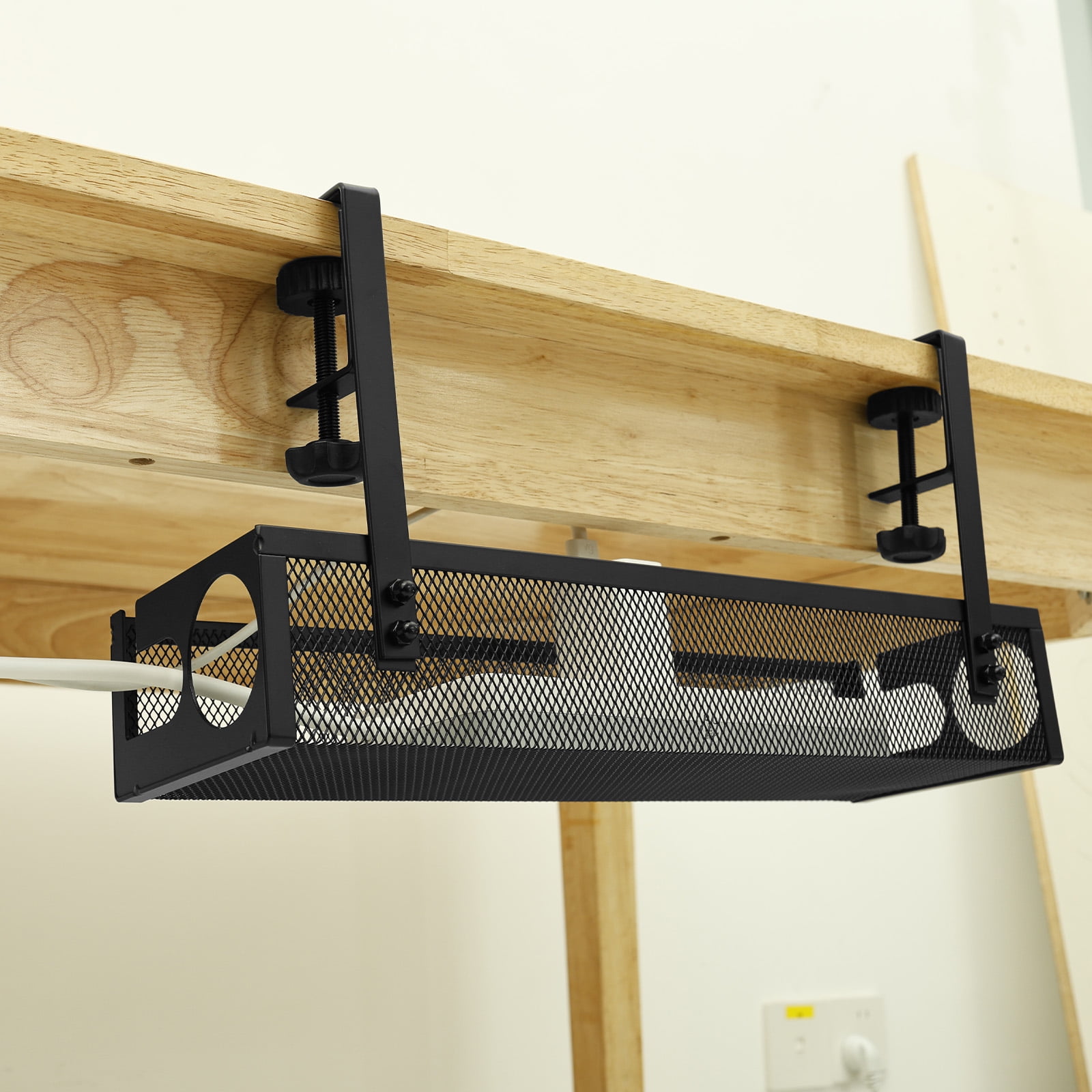 Under Desk Cable Tray Easy to Install Cable Management Tray Space Saving Under Desk Wire Holder No Drill Cord Holder Shelf for Office and Home