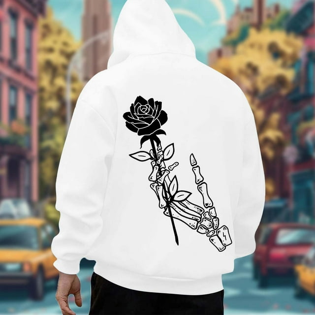 WILLBEST Sudaderas Deportivas para Hombre, Moda Informal, Jersey con Estampado De Rosas, Sudadera con Capucha De Manga Larga XXXGrande