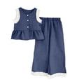 thumbnail image 6 of IVEYRTF Kids Girls Plaid 2PC Set Sleeveless Ruffled Tank Top with Wide Leg Pants Color Block Lace Trim Summer Outfit(Navy#2,5-6 Years), 6 of 6