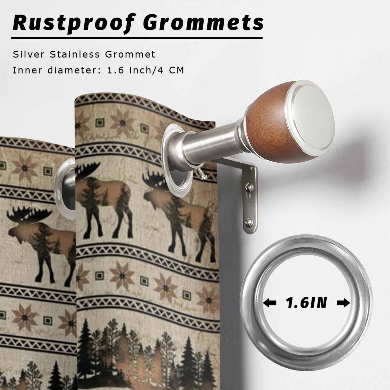 Bear Moose Outdoor Curtains for Patio, Country Vintage Bronze Forest Pine Tree Abstract Stripe Plaid Sunshade Privacy Drapes Grommet Waterproof Outside Curtains for Porch Balcony 54"x108", 1 Panel