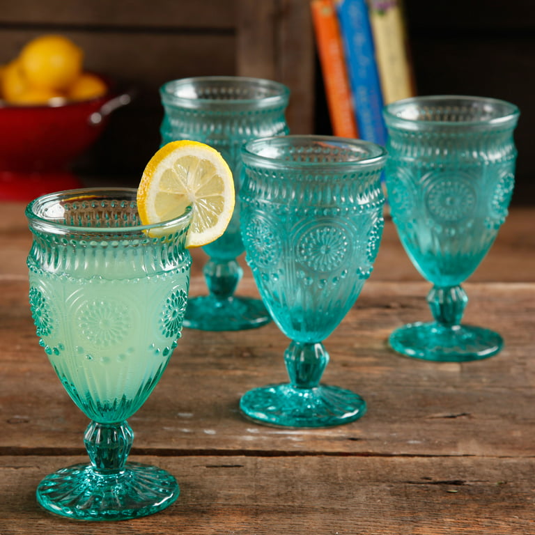 Turquoise Glass Large Iced Tea Tumblers-Set 12