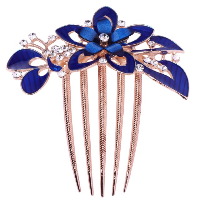 Shisuyan Peigne à Cheveux Fleur Mariée Coiffe Délicate Accessoires de Robe de Mariée Ornement de Cheveux pour Femme (Bleu Foncé)