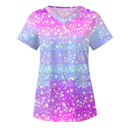 

TAIAOJING Scrubs for Women Short Sleeve V Neck Tops Working Christmas Thanksgiving Blouse