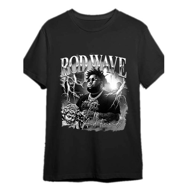 Rod Wave rap, unisex T-shirt, with cement gray 11s sneakers, cement gray T-shirt 335297, fun men's short-sleeved printed T-shirt series black PR