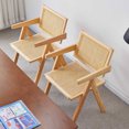 thumbnail image 2 of Fangsheng Modern Farmhouse Dining Side Chair Set of 2, Wood Armchair Reading Chair with Faux Rattan Seat & Back, Natural, 2 of 6
