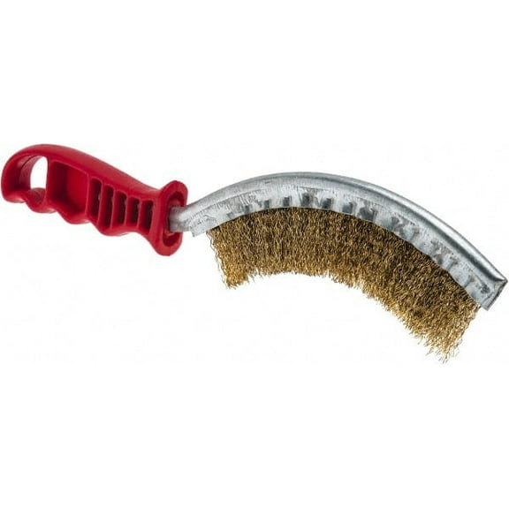 Value Collection - 1" Trim Length Brass Coated Steel Scratch Brass Coated Brush - 5-1/2" Brush Width, 10" OAL, 1" Trim Length, Plastic Handle (18 Pack)