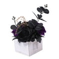 thumbnail image 4 of Arreglo floral de flores artificiales de Halloween en caja de madera, adorno decorativo de escritorio para estantería, sala de estar, mesa de centro. Violeta oscuro, 4 of 9