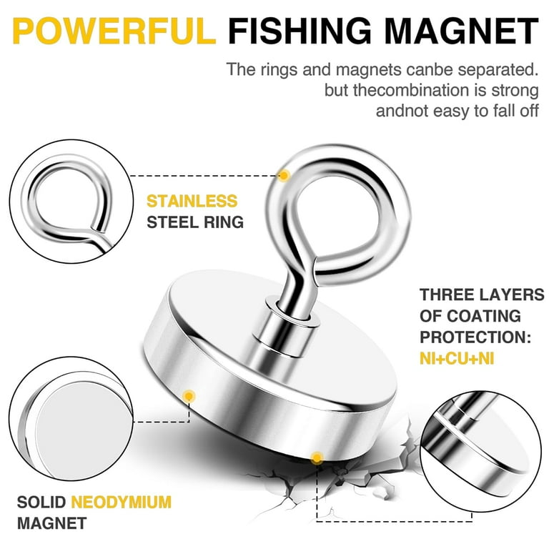 DIYMAG Neodymium Fishing Magnets, 150lbs (68KG) Pulling Force Rare