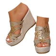 thumbnail image 1 of Womens Flower Crystal Slip on Sandals Boho Beach Summer Platform Wedge Dressy Heeled Slippers for Ladies, 1 of 6