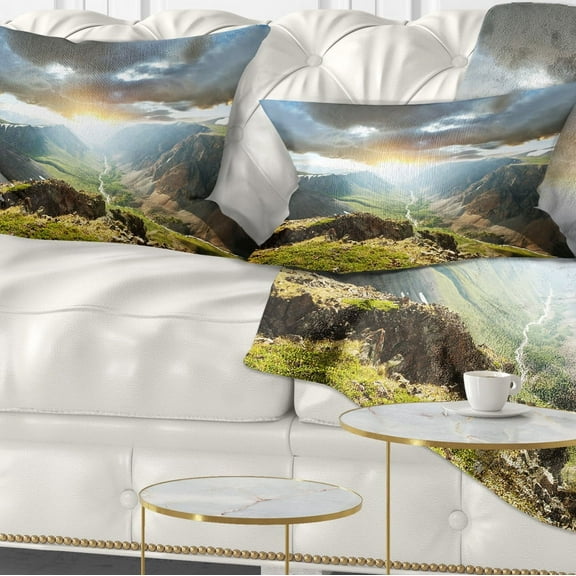 Designart Stunning View of Sunset in Mountains - Landscape Printed Throw Pillow - 12x20