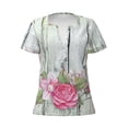 thumbnail image 3 of Naloa Vintage Wood with Floral Print T-Shirts Short Sleeve V Neck Tees for Women Fashion Tops Trendy Lightweight Soft Casual Summer Outfits Clothes, 3 of 5
