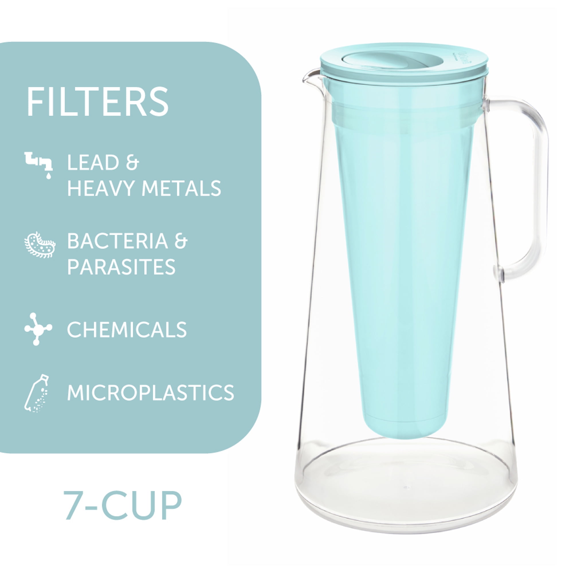 LifeStraw Home 7 Cup Water Filter Pitcher, Removes +30 Contaminants, Aqua