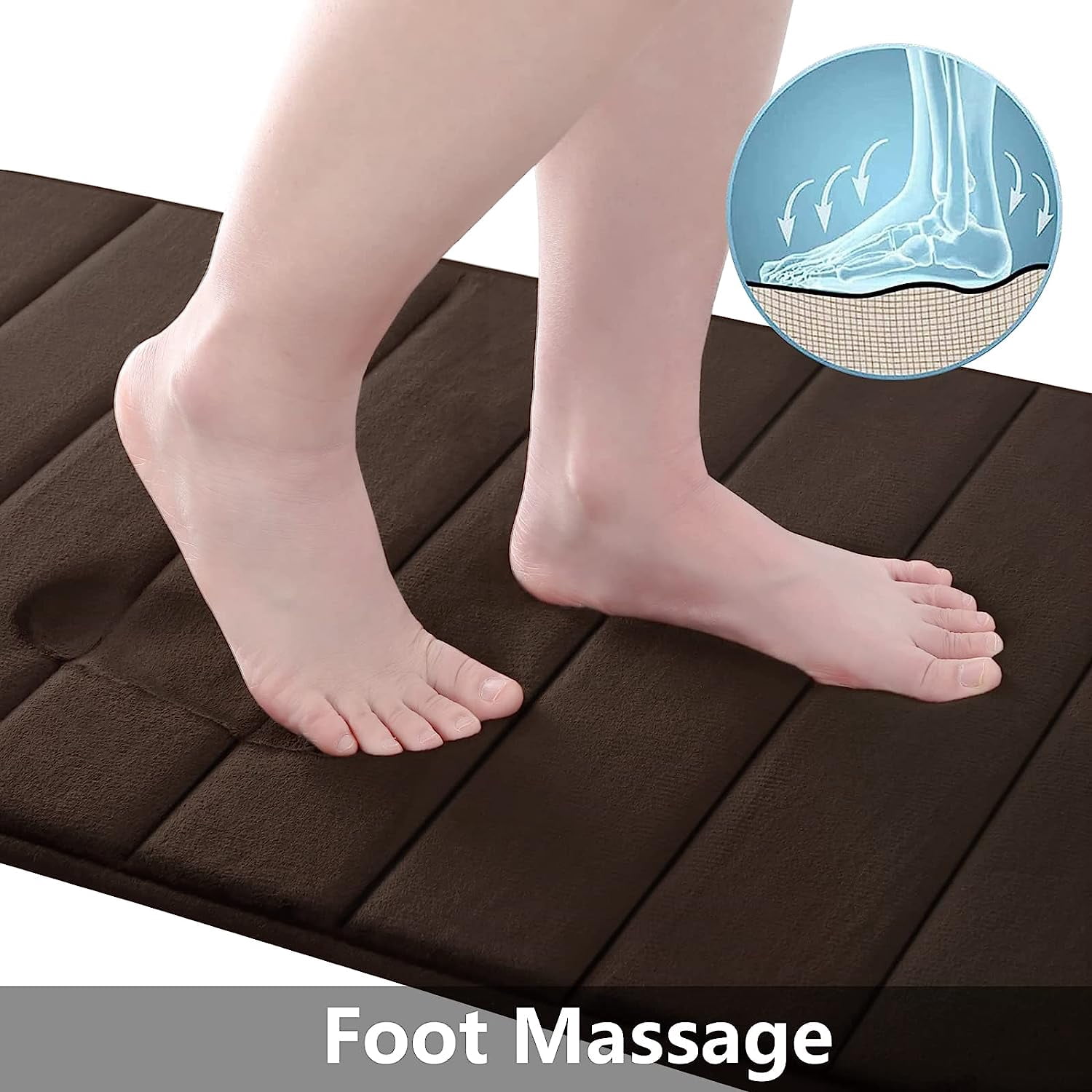 Memory Foam Bath Mat Rug, 24" x 16", Ultra Soft and Non-Slip Bathroom Rugs, Water Absorbent and Machine Washable Bath Rug for Bathroom, Shower, and Tub, Brown