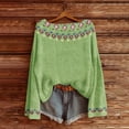 thumbnail image 2 of WTXUE Chandail Léger Décontracté Vintage Fair Isle pour Femmes Manches Raglan Col Rond Imprimé Artistique Tricoté Chandail Confortable Chaud Automne Hauts Bohème Tendance Western Blouses Décontractées Vert P, 2 of 4