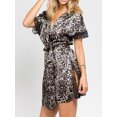 thumbnail image 4 of Satin Lace Trim Robe Short Kimono Style Wrap Sleepwear with Belt, 4 of 5