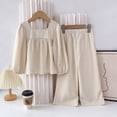 thumbnail image 4 of UngA Girl's 2 Piece Outfits Boho Floral Crochet Long Sleeve Top and Wide Leg Pants for Toddler Kids 3-4 Years,Beige, 4 of 7