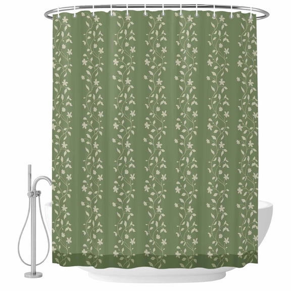 Sage Green Floral Shower Curtain, Waterproof Shower Curtains for Bathroom, Spring Flowers Washable Fabric Bathtub Curtain Set Bath Decor with 12 Hooks Stall 36"x72"