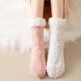 thumbnail image 5 of Women Cable Knit Sherpa Cuff Mid Calf Floor Socks Thick Thermal Non Slip Warm Cozy Sleeping House Socks Pink One Size, 5 of 6